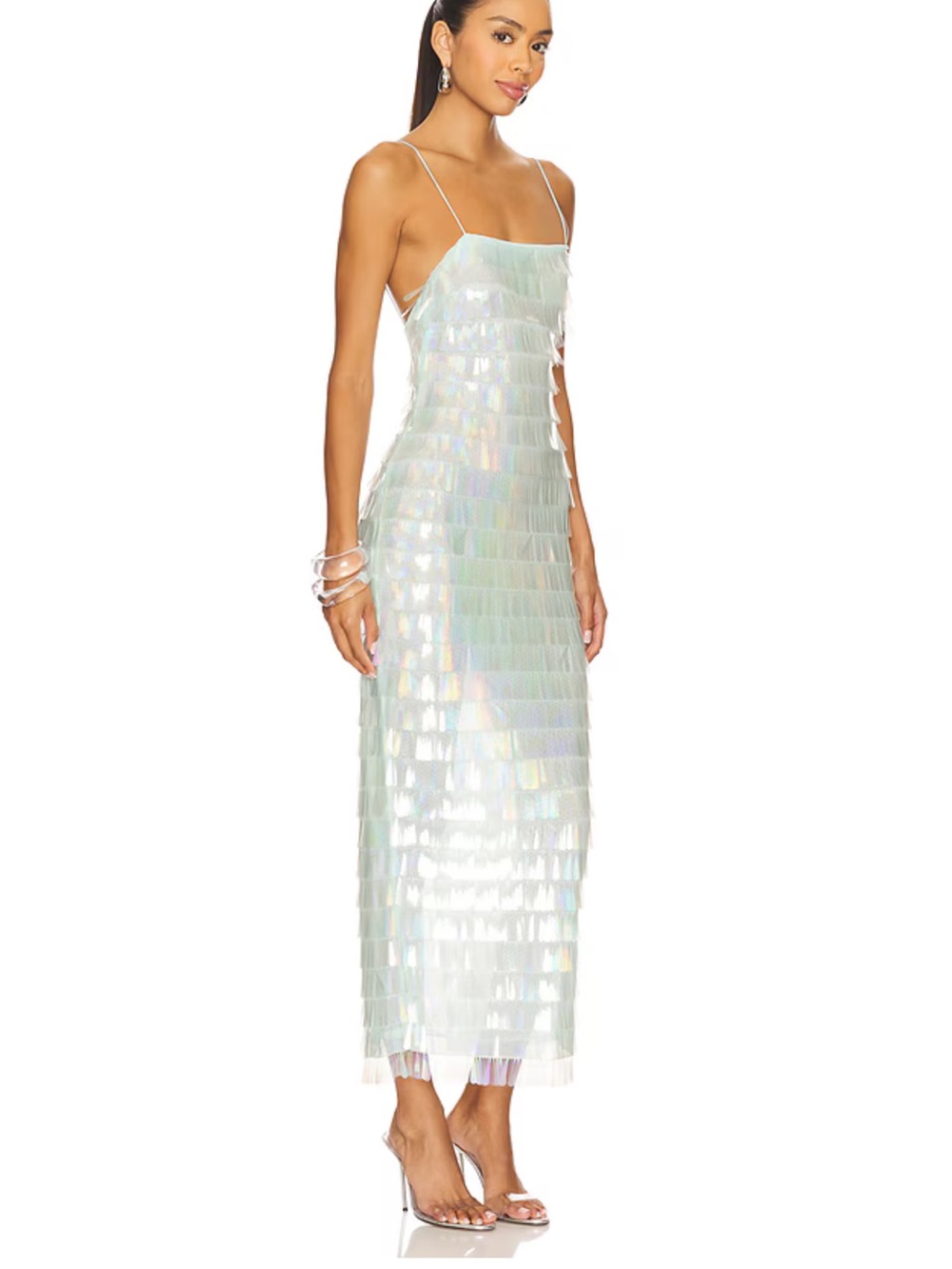 Retrofete Iridescent White Sequin Slip Midi Dress - Picture 2 of 4